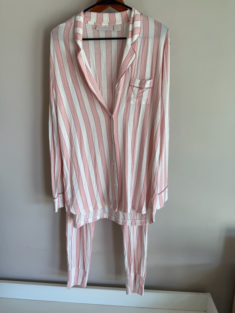 Rachel Parcell Pink White Striped Pajama Set Long Sleeve Button Front Joggers M